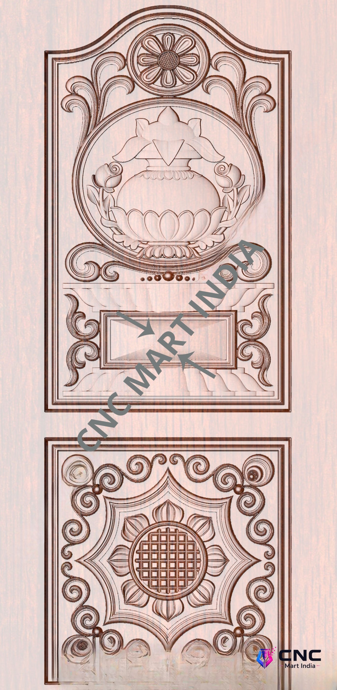 Arch - ARCH-11 Traditional Kalash and Lotus Motif Carved Wooden Door Design